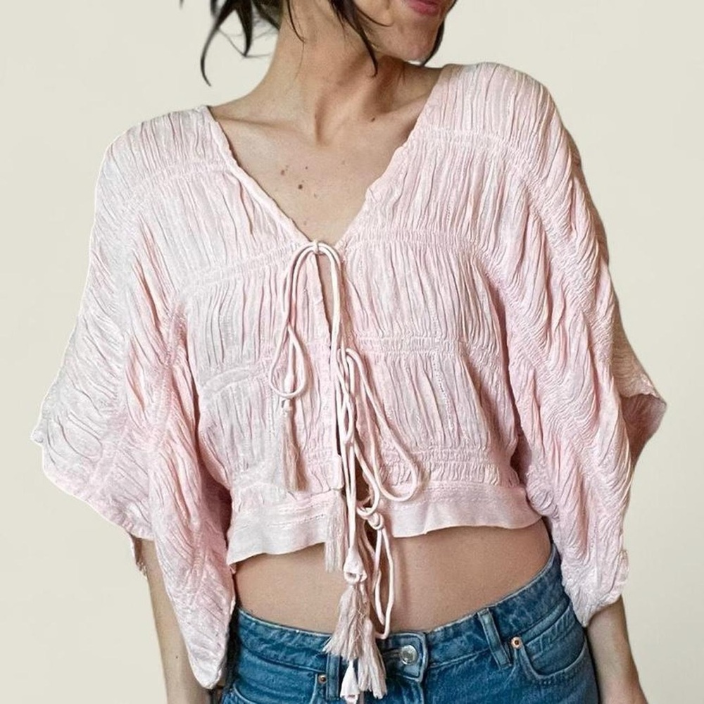 Anthropologie Blush Pink Crinkle Blouse
